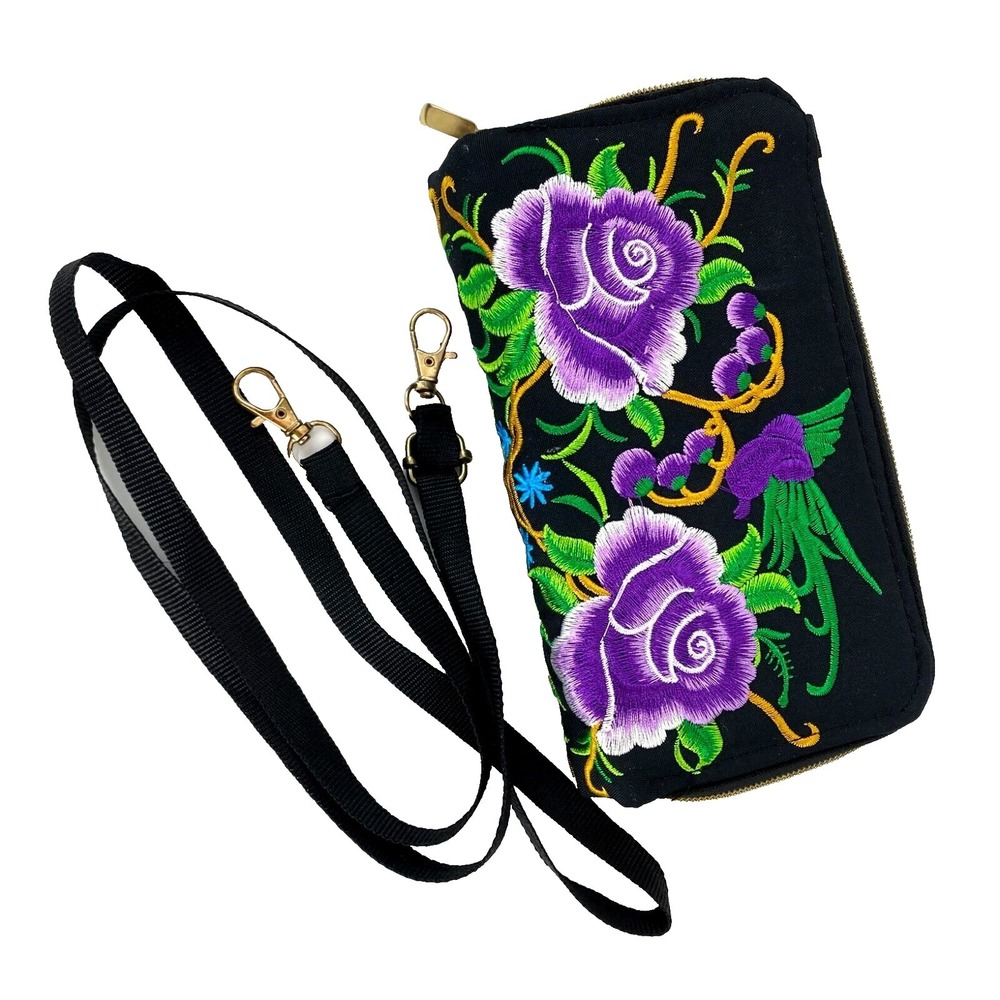 NEW Shoulder Bag Purse Clutch Embroidered Fabric Detachable Strap Handbag Wallet